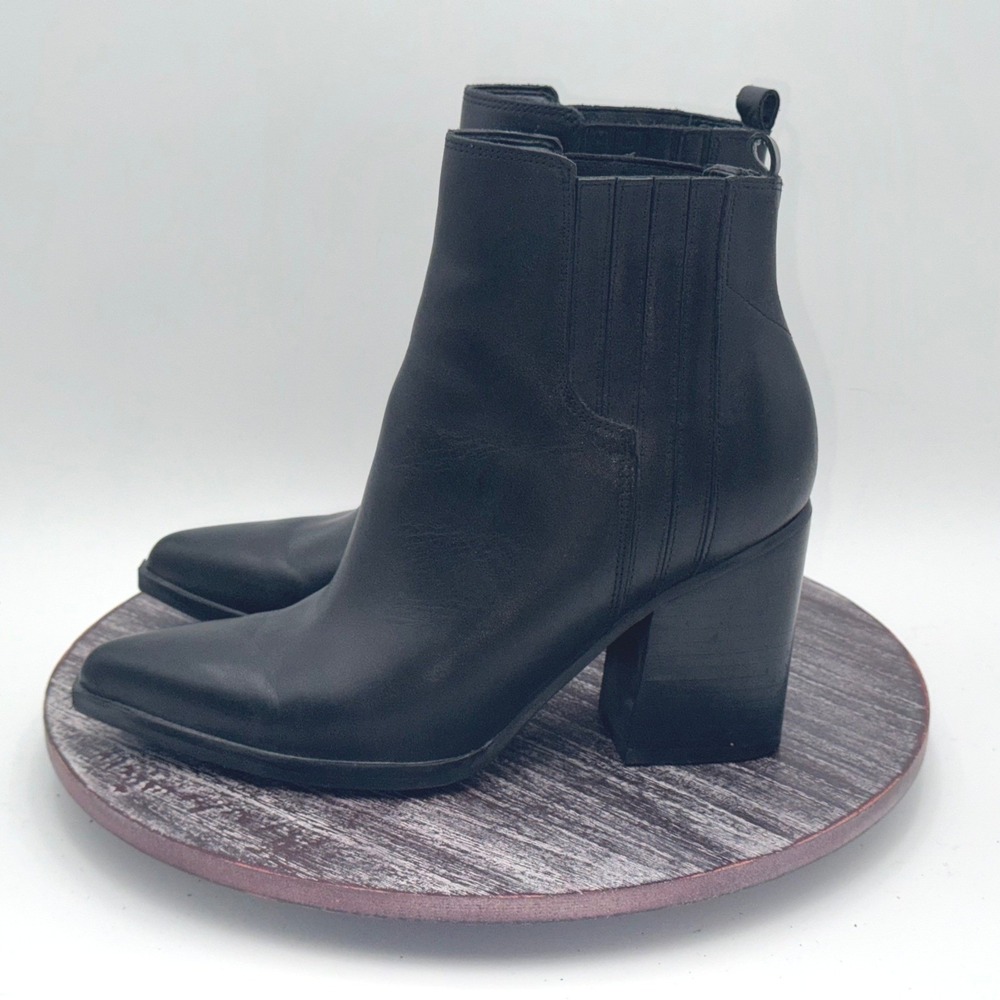 Marc Fisher Boots 8 Mloshay Pointed Toe Genuine Leather Ankle Stack Heel Shoes